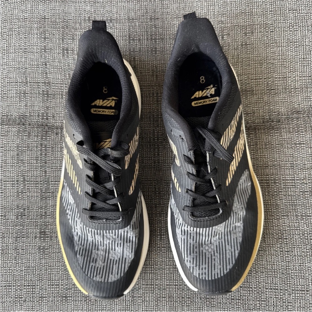Avia Women's Mesh Gel Trail Sneaker Size 8 Black/Gold  Memory Foam Shoes